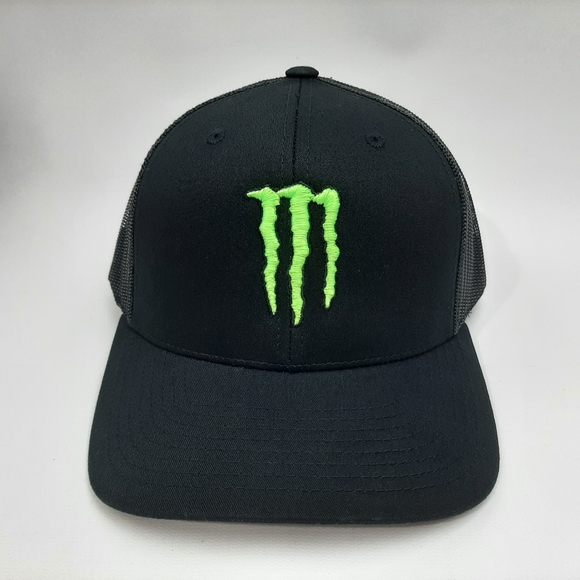 Monster Energy Embroidered Curved Bill Mesh Snapback Trucker Hat Cap Black - Picture 2 of 4